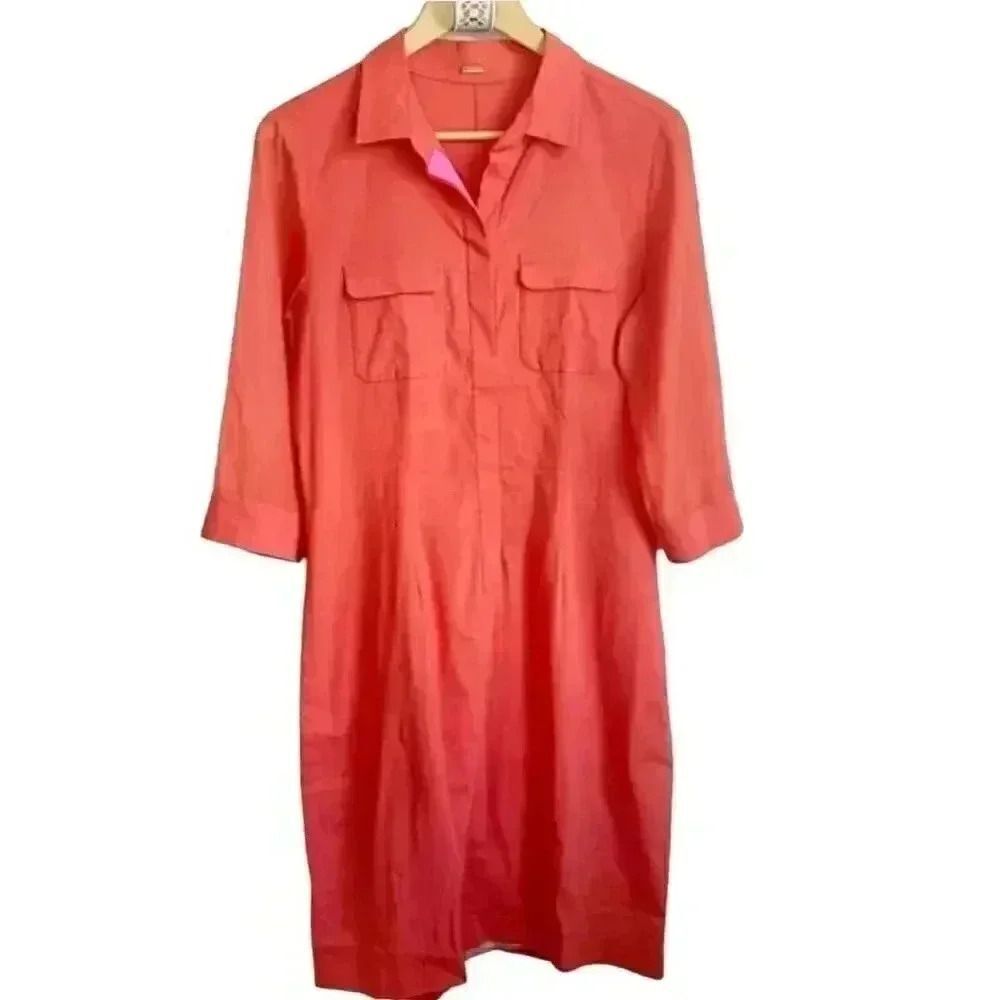 Elie Tahari Women's Dark Coral Linen/Viscose/Spandex Sheath Dress